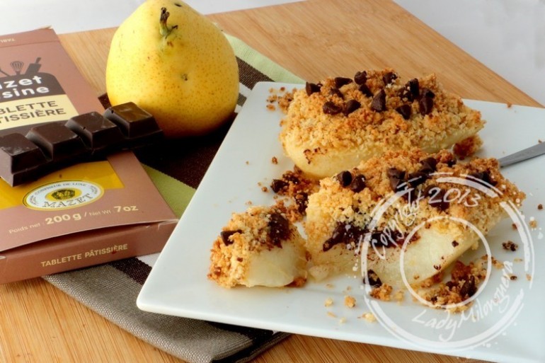 Poire au chocolat, crumble coco