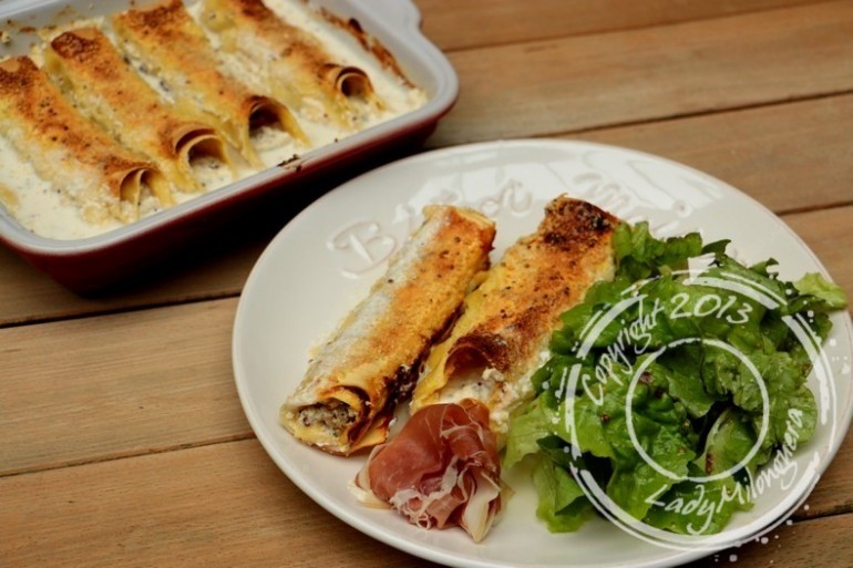 Cannelloni au chèvre frais, aux noisettes et au jambon de Parme