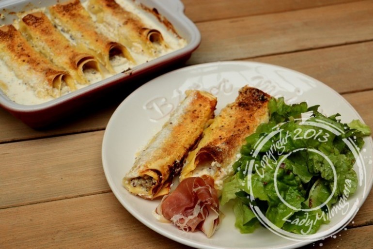 Cannelloni au chèvre frais, aux noisettes et au jambon de Parme