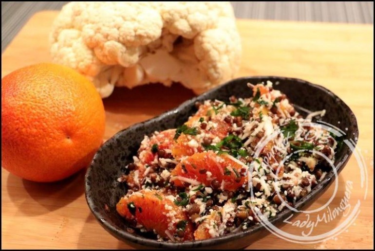 Salade de lentilles noires, chou-fleur et orange